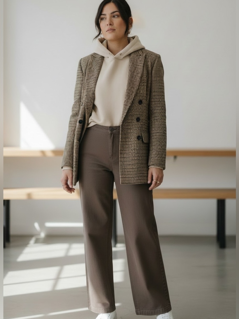 🤎 Oak + Fort High Waisted Relaxed Straight Leg Cool Brown 32” Leg Denim Jeans